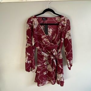NEW- Burgundy floral long sleeve wrap dress